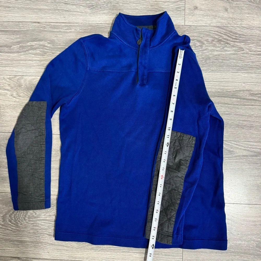 Banana Republic Men Blue Elegant High‎ Neck 1/4-Zip Pullover with Gray Accents L